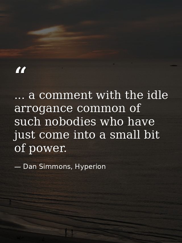 ... a comment with the idle arrogance common of such nobodies who have just come into a small bit of power. — Dan Simmons, Hyperion