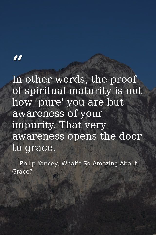 In other words, the proof of spiritual maturity is not how 'pure' you are but awareness of your impurity. That very awar — Philip Yancey, What's So Amazing About Grace?