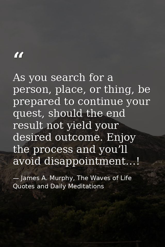 As you search for a person, place, or thing, be prepared to continue your quest, should the end result not yield your de — James A. Murphy, The Waves of Life Quotes and Daily Meditations