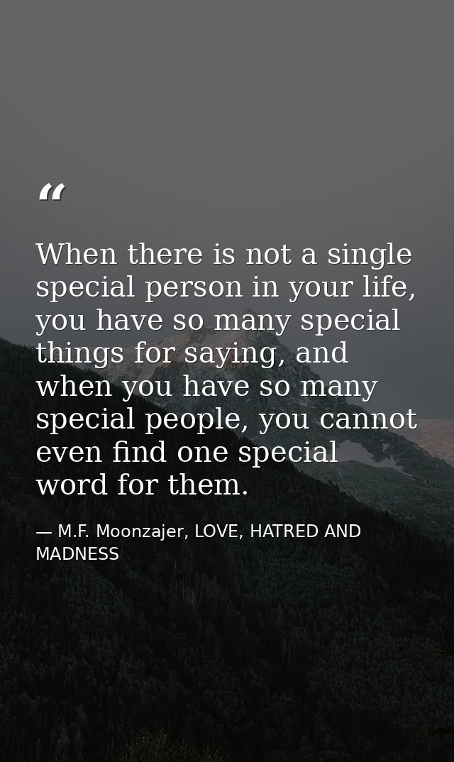 When there is not a single special person in your life, you have so many special things for saying, and when you have so — M.F. Moonzajer, LOVE, HATRED AND MADNESS