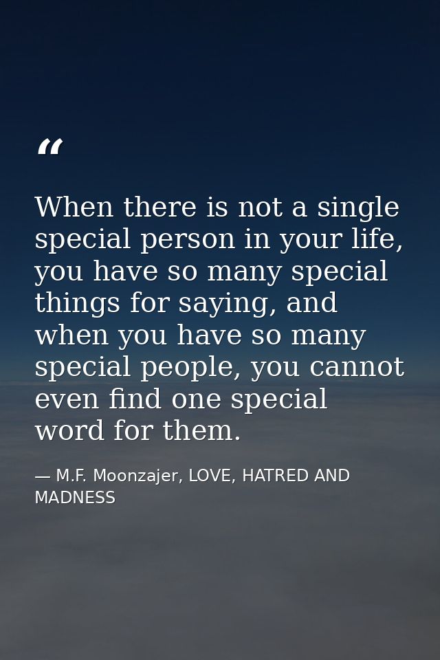 When there is not a single special person in your life, you have so many special things for saying, and when you have so — M.F. Moonzajer, LOVE, HATRED AND MADNESS