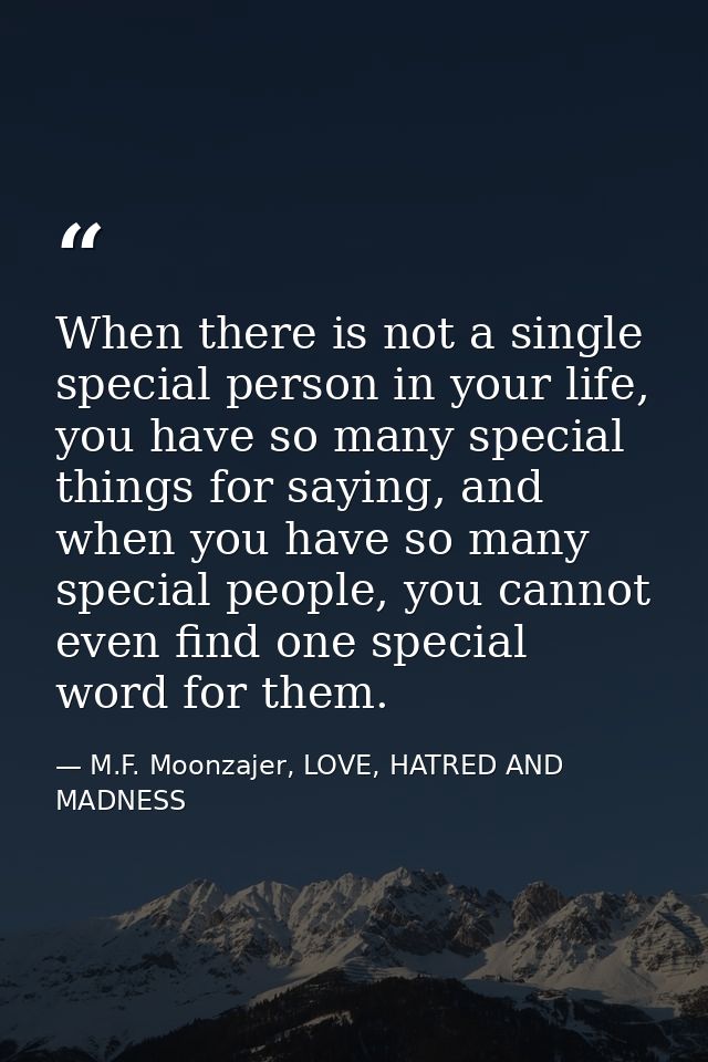 When there is not a single special person in your life, you have so many special things for saying, and when you have so — M.F. Moonzajer, LOVE, HATRED AND MADNESS
