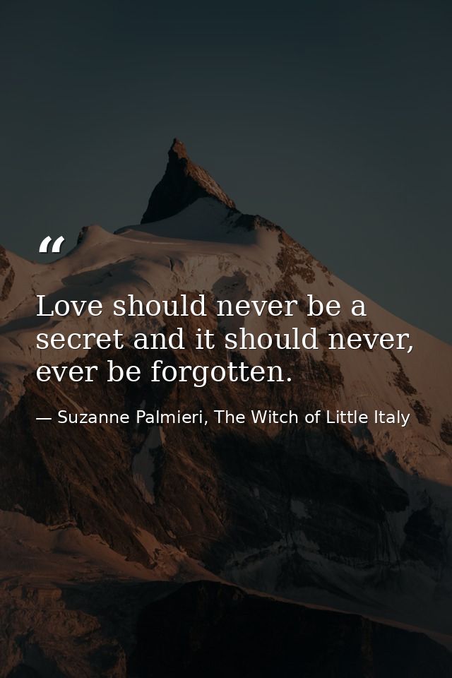 Love should never be a secret and it should never, ever be forgotten. — Suzanne Palmieri, The Witch of Little Italy