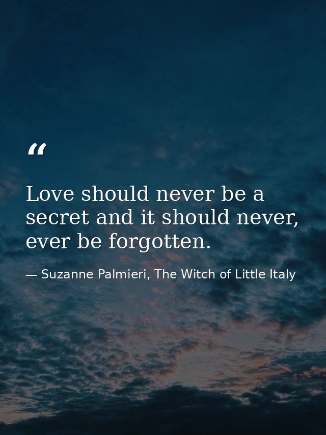 Love should never be a secret and it should never, ever be forgotten. — Suzanne Palmieri, The Witch of Little Italy