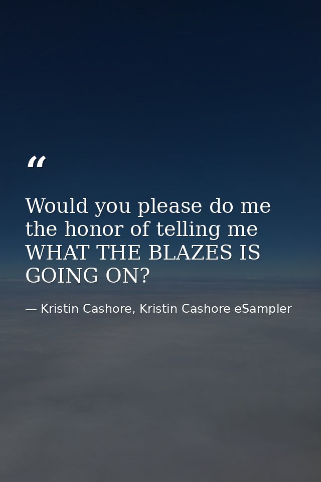 Would you please do me the honor of telling me WHAT THE BLAZES IS GOING ON? — Kristin Cashore, Kristin Cashore eSampler