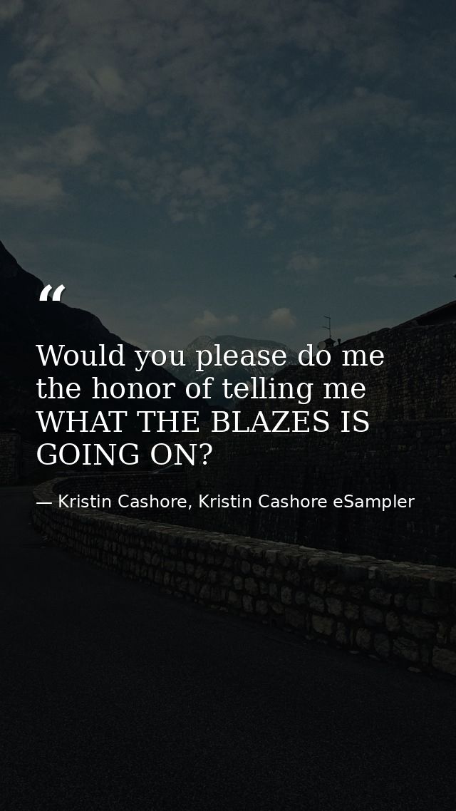 Would you please do me the honor of telling me WHAT THE BLAZES IS GOING ON? — Kristin Cashore, Kristin Cashore eSampler