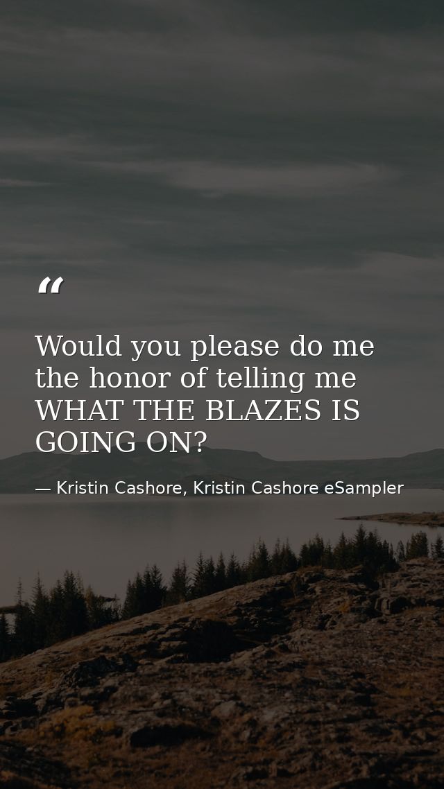Would you please do me the honor of telling me WHAT THE BLAZES IS GOING ON? — Kristin Cashore, Kristin Cashore eSampler