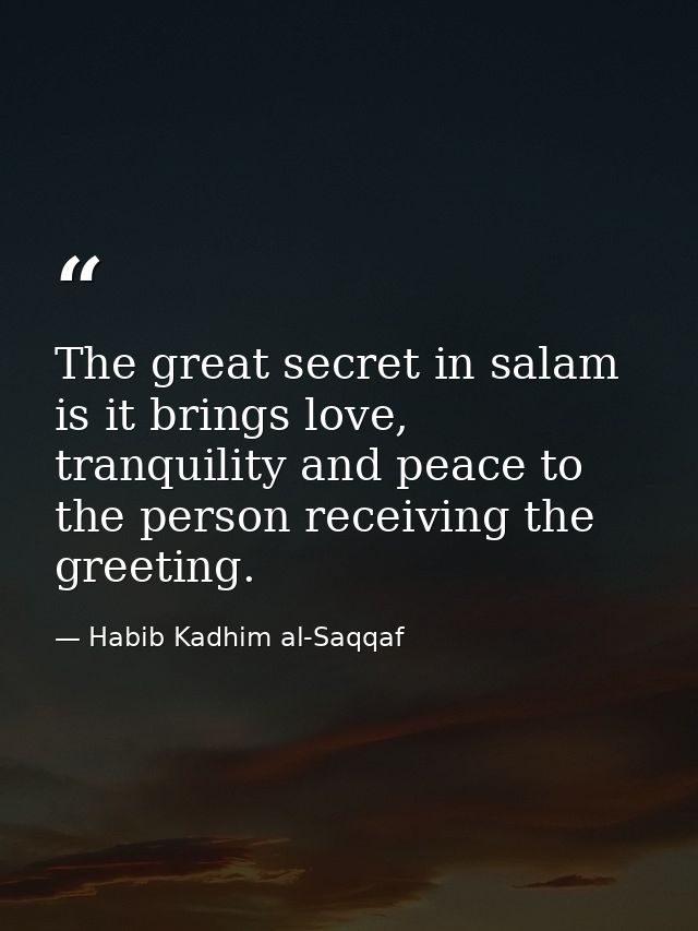 The great secret in salam is it brings love, tranquility and peace to the person receiving the greeting. — Habib Kadhim al-Saqqaf