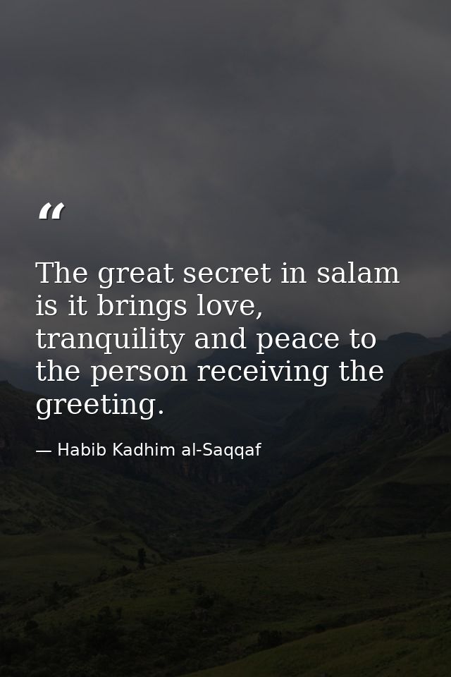 The great secret in salam is it brings love, tranquility and peace to the person receiving the greeting. — Habib Kadhim al-Saqqaf