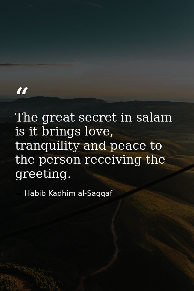 The great secret in salam is it brings love, tranquility and peace to the person receiving the greeting. — Habib Kadhim al-Saqqaf