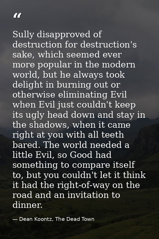 Sully disapproved of destruction for destruction's sake, which seemed ever more popular in the modern world, but he alwa — Dean Koontz, The Dead Town