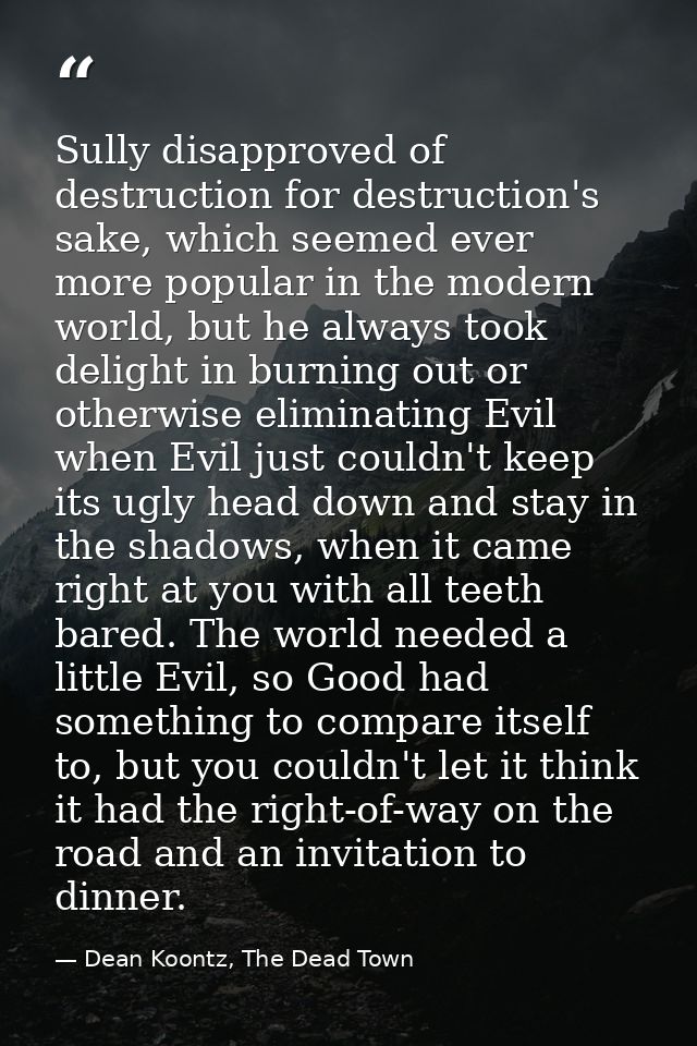 Sully disapproved of destruction for destruction's sake, which seemed ever more popular in the modern world, but he alwa — Dean Koontz, The Dead Town
