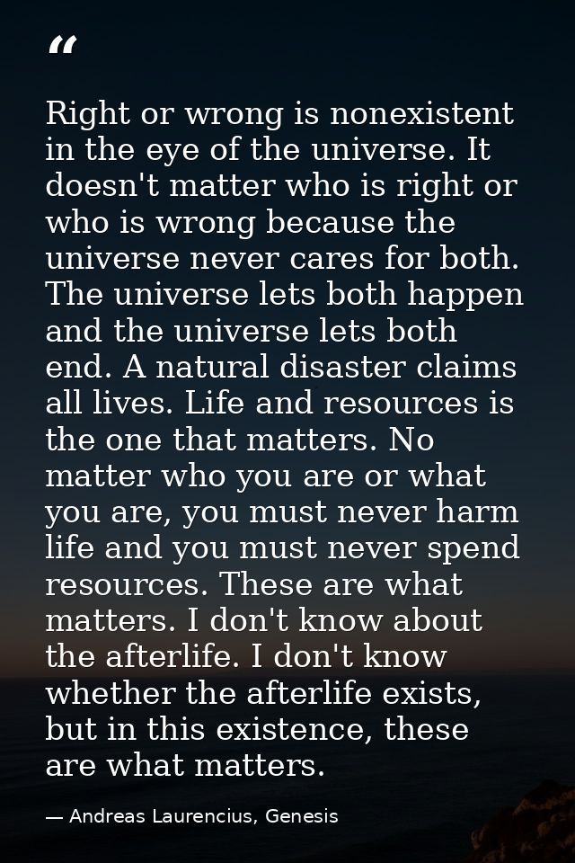 Right or wrong is nonexistent in the eye of the universe. It doesn't matter who is right or who is wrong because the uni — Andreas Laurencius, Genesis