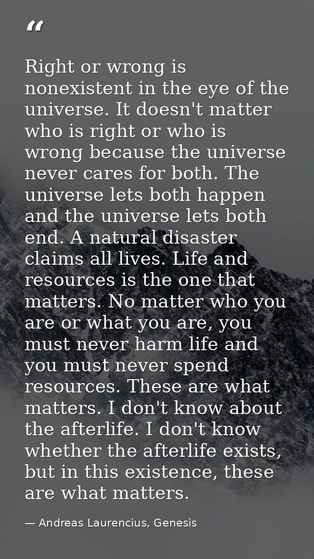 Right or wrong is nonexistent in the eye of the universe. It doesn't matter who is right or who is wrong because the uni — Andreas Laurencius, Genesis