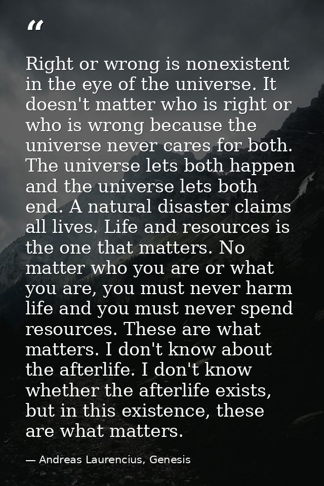 Right or wrong is nonexistent in the eye of the universe. It doesn't matter who is right or who is wrong because the uni — Andreas Laurencius, Genesis