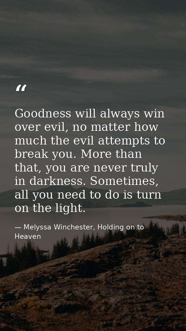 Goodness will always win over evil, no matter how much the evil attempts to break you. More than that, you are never tru — Melyssa Winchester, Holding on to Heaven