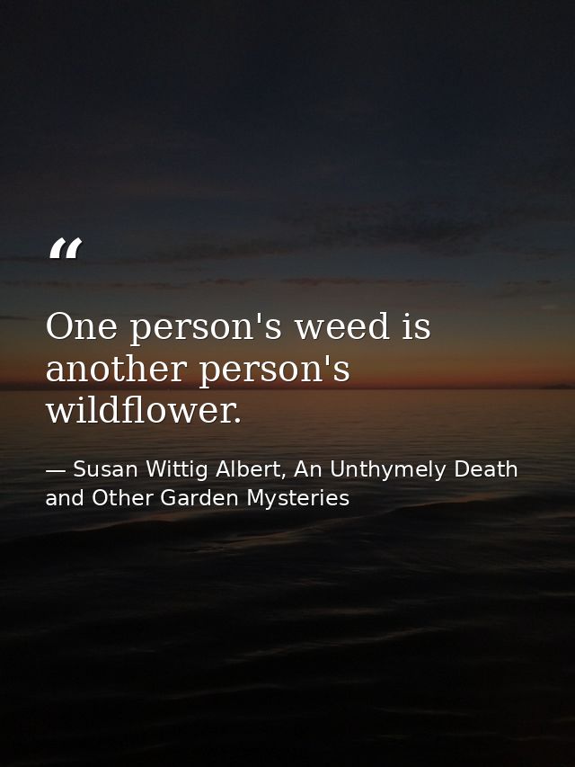 One person's weed is another person's wildflower. — Susan Wittig Albert, An Unthymely Death and Other Garden Mysteries