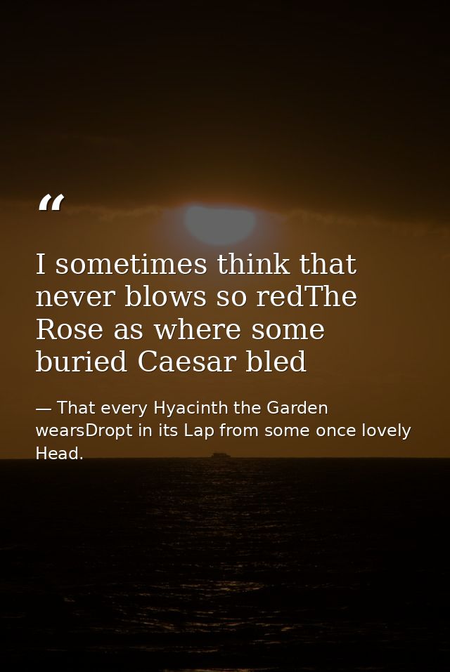 I sometimes think that never blows so redThe Rose as where some buried Caesar bled — That every Hyacinth the Garden wearsDropt in its Lap from some once lovely Head.