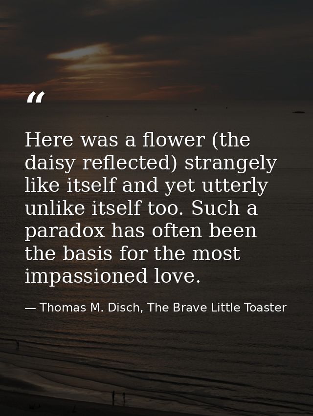 Here was a flower (the daisy reflected) strangely like itself and yet utterly unlike itself too. Such a paradox has ofte — Thomas M. Disch, The Brave Little Toaster
