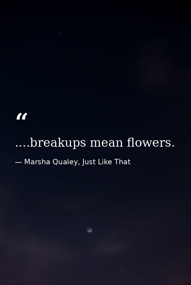 ....breakups mean flowers. — Marsha Qualey, Just Like That