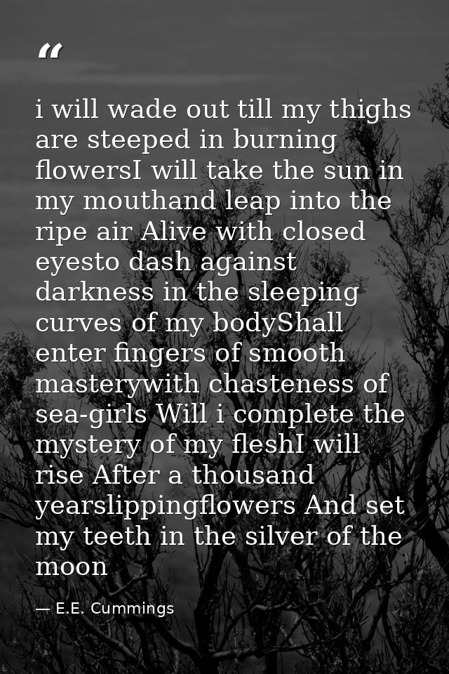 i will wade out till my thighs are steeped in burning flowersI will take the sun in my mouthand leap into the ripe air A — E.E. Cummings