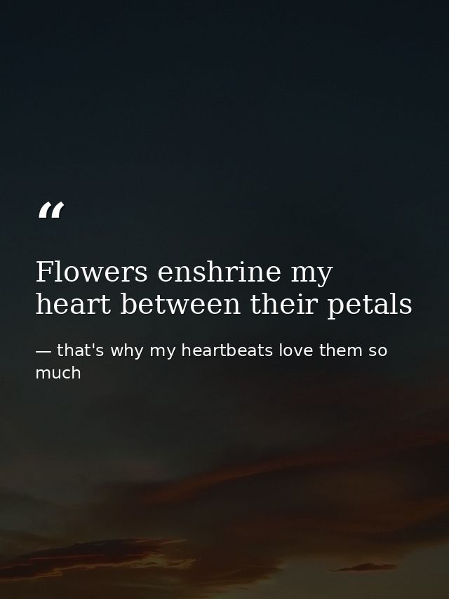 Flowers enshrine my heart between their petals — that's why my heartbeats love them so much