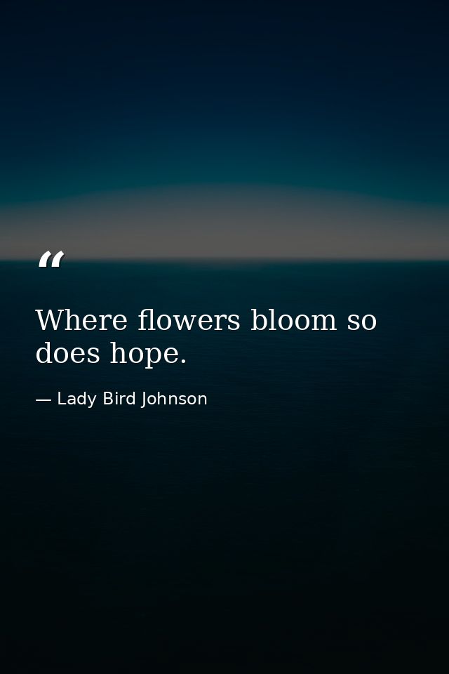 Where flowers bloom so does hope. — Lady Bird Johnson