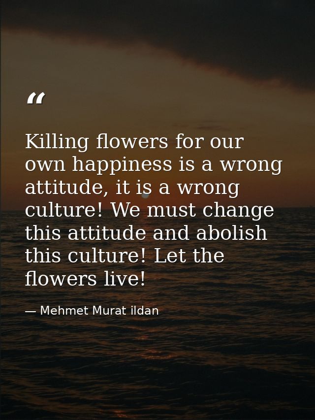 Killing flowers for our own happiness is a wrong attitude, it is a wrong culture! We must change this attitude and aboli — Mehmet Murat ildan
