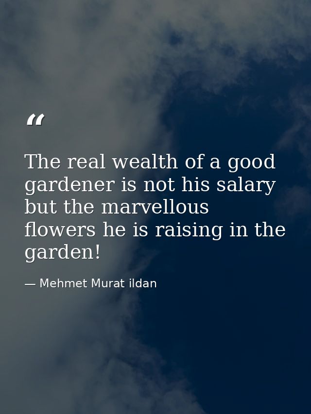 The real wealth of a good gardener is not his salary but the marvellous flowers he is raising in the garden! — Mehmet Murat ildan