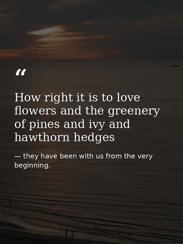 How right it is to love flowers and the greenery of pines and ivy and hawthorn hedges — they have been with us from the very beginning.