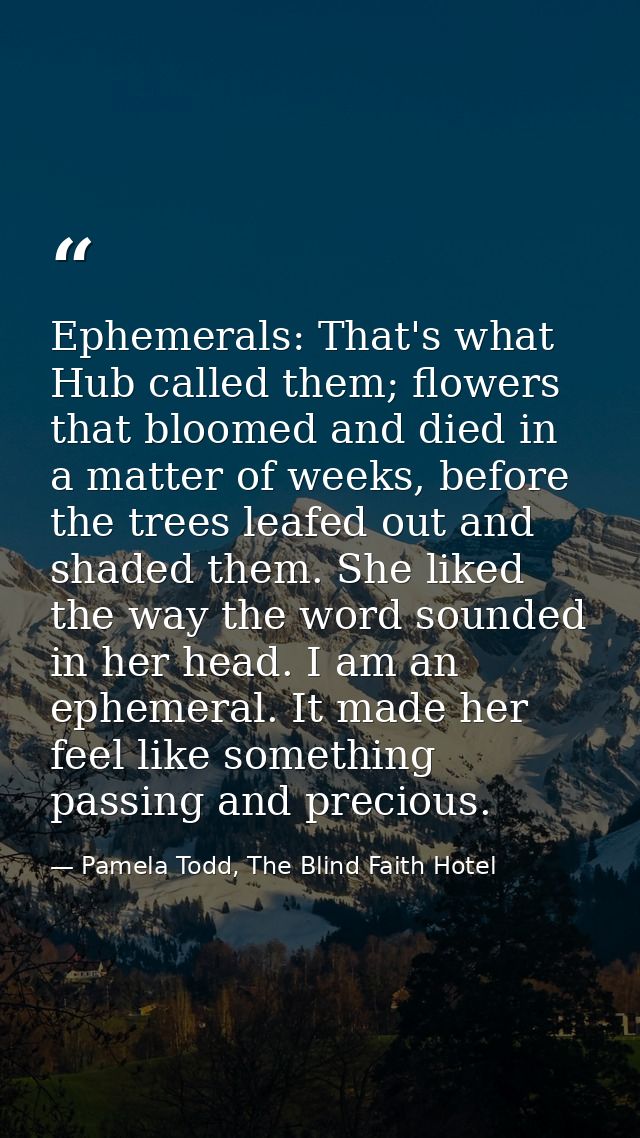 Ephemerals: That's what Hub called them; flowers that bloomed and died in a matter of weeks, before the trees leafed out — Pamela Todd, The Blind Faith Hotel