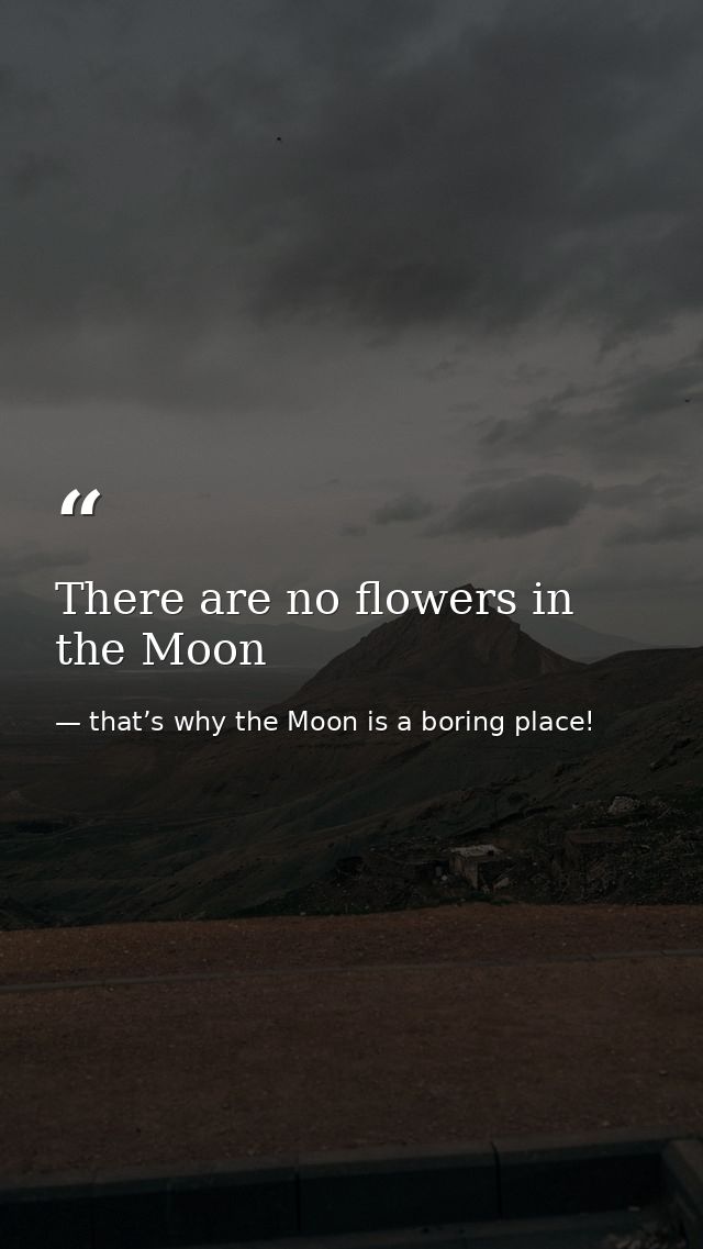 There are no flowers in the Moon — that’s why the Moon is a boring place!