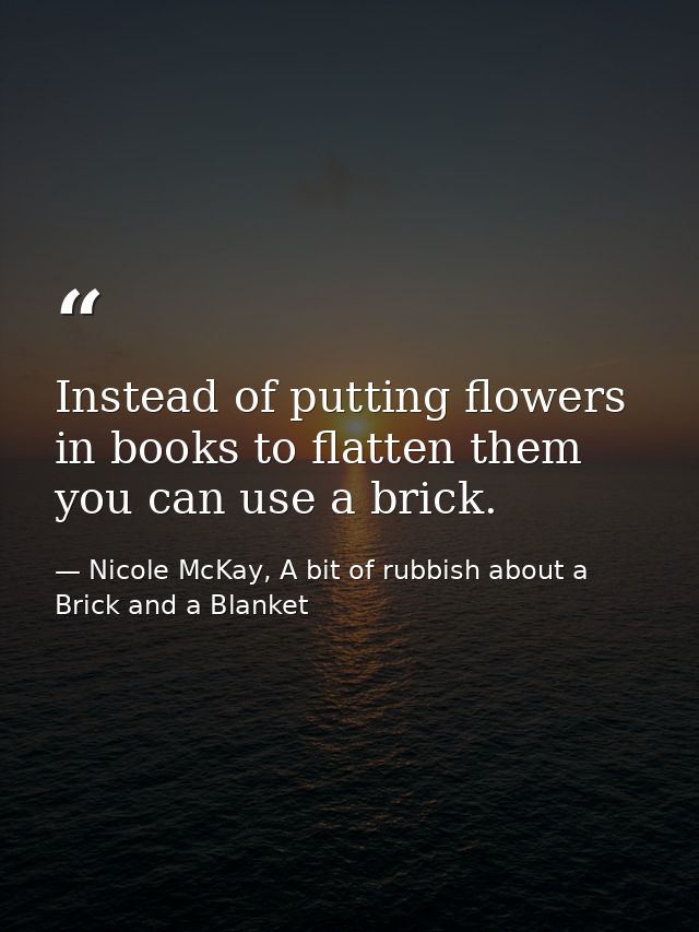 Instead of putting flowers in books to flatten them you can use a brick. — Nicole McKay, A bit of rubbish about a Brick and a Blanket