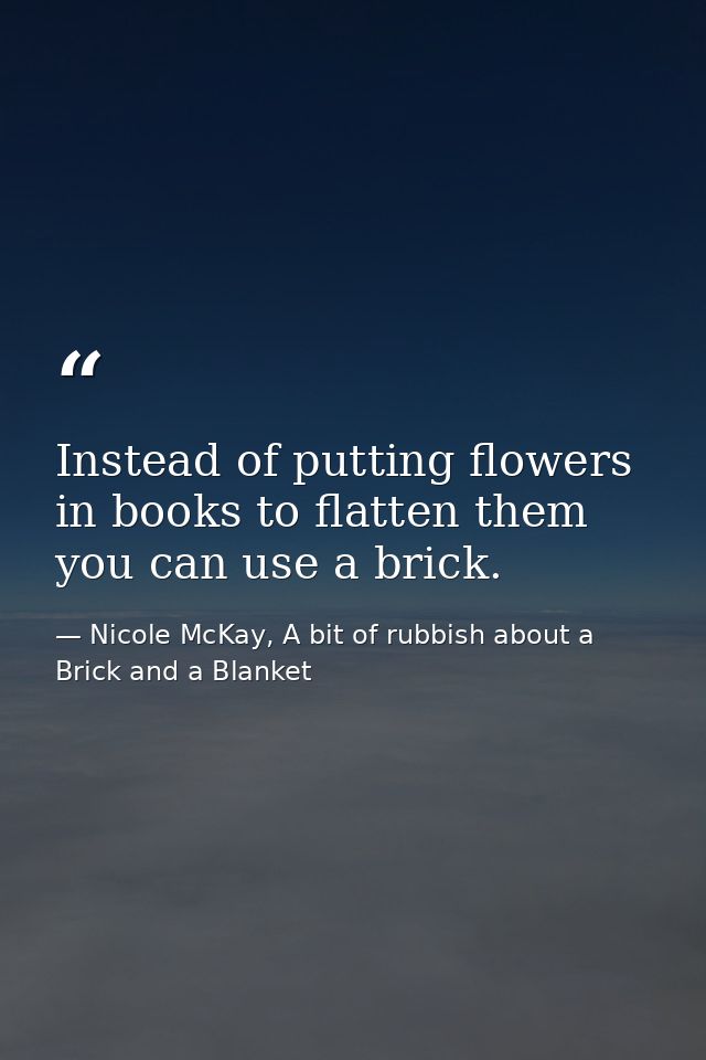 Instead of putting flowers in books to flatten them you can use a brick. — Nicole McKay, A bit of rubbish about a Brick and a Blanket