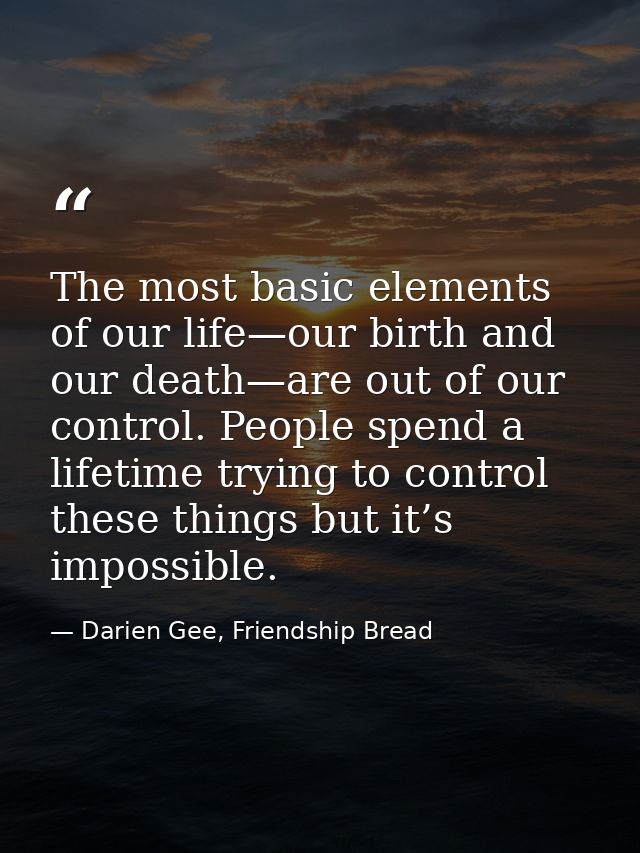 The most basic elements of our life—our birth and our death—are out of our control. People spend a lifetime trying to co — Darien Gee, Friendship Bread