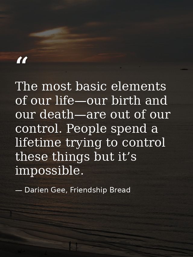 The most basic elements of our life—our birth and our death—are out of our control. People spend a lifetime trying to co — Darien Gee, Friendship Bread