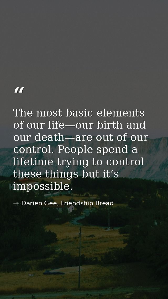 The most basic elements of our life—our birth and our death—are out of our control. People spend a lifetime trying to co — Darien Gee, Friendship Bread
