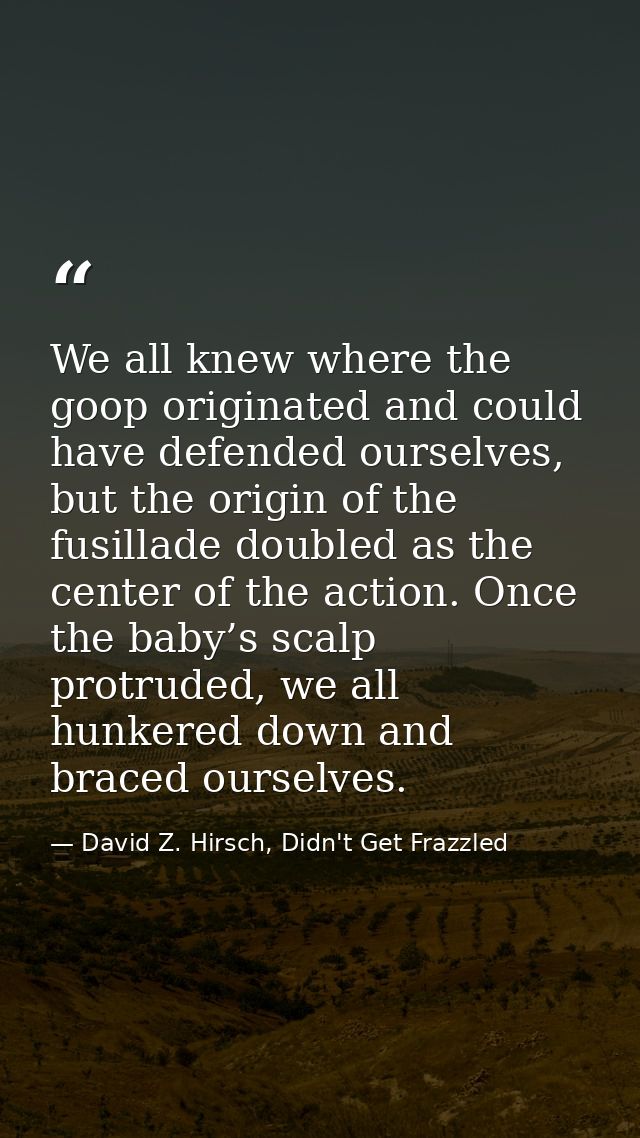 We all knew where the goop originated and could have defended ourselves, but the origin of the fusillade doubled as the  — David Z. Hirsch, Didn't Get Frazzled