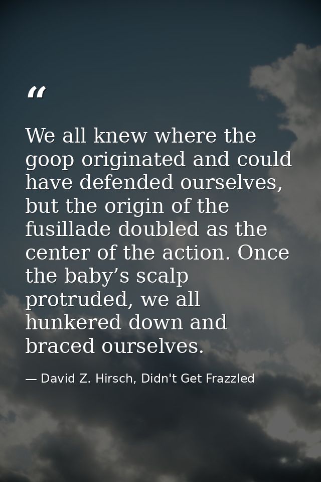 We all knew where the goop originated and could have defended ourselves, but the origin of the fusillade doubled as the  — David Z. Hirsch, Didn't Get Frazzled