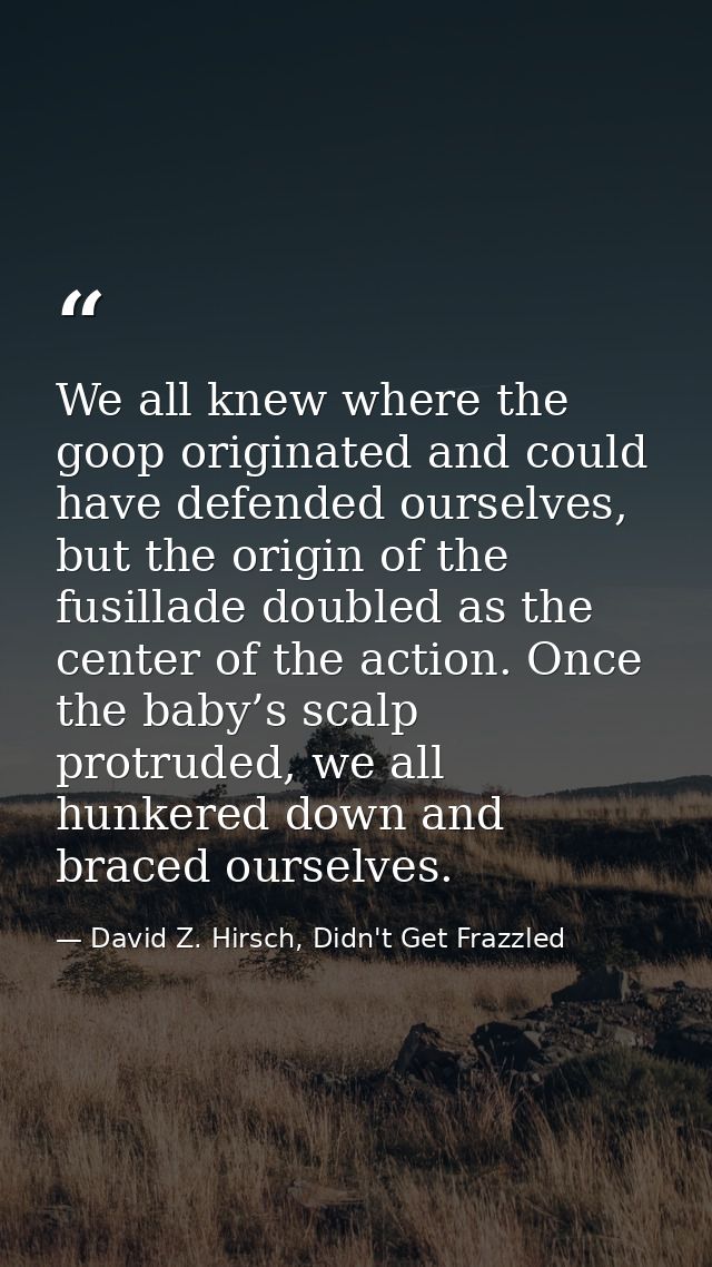 We all knew where the goop originated and could have defended ourselves, but the origin of the fusillade doubled as the  — David Z. Hirsch, Didn't Get Frazzled