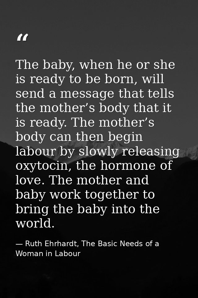 The baby, when he or she is ready to be born, will send a message that tells the mother’s body that it is ready. The mot — Ruth Ehrhardt, The Basic Needs of a Woman in Labour