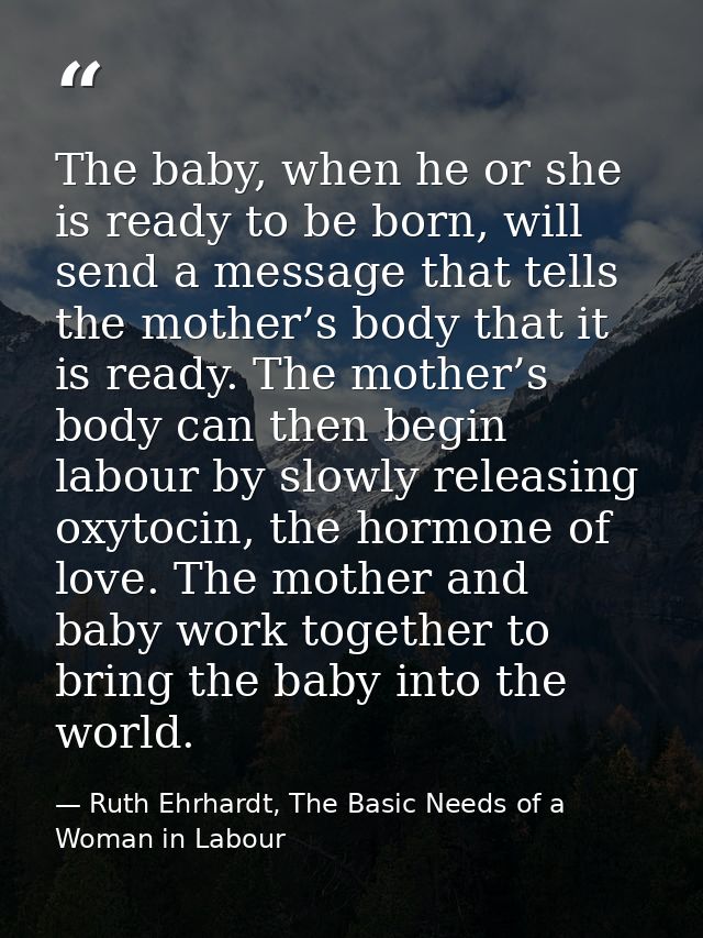 The baby, when he or she is ready to be born, will send a message that tells the mother’s body that it is ready. The mot — Ruth Ehrhardt, The Basic Needs of a Woman in Labour