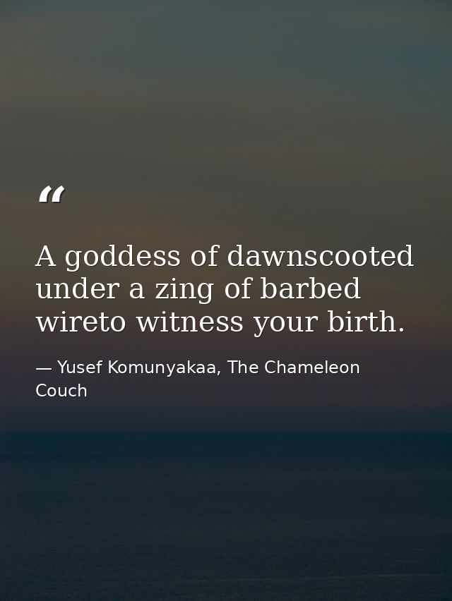 A goddess of dawnscooted under a zing of barbed wireto witness your birth. — Yusef Komunyakaa, The Chameleon Couch