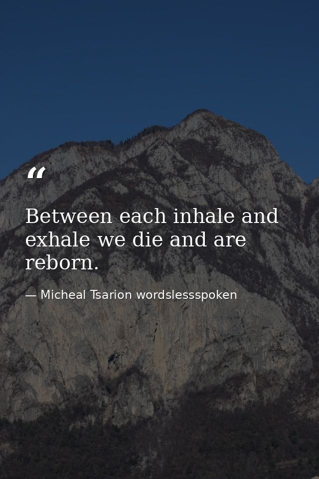 Between each inhale and exhale we die and are reborn. — Micheal Tsarion wordslessspoken