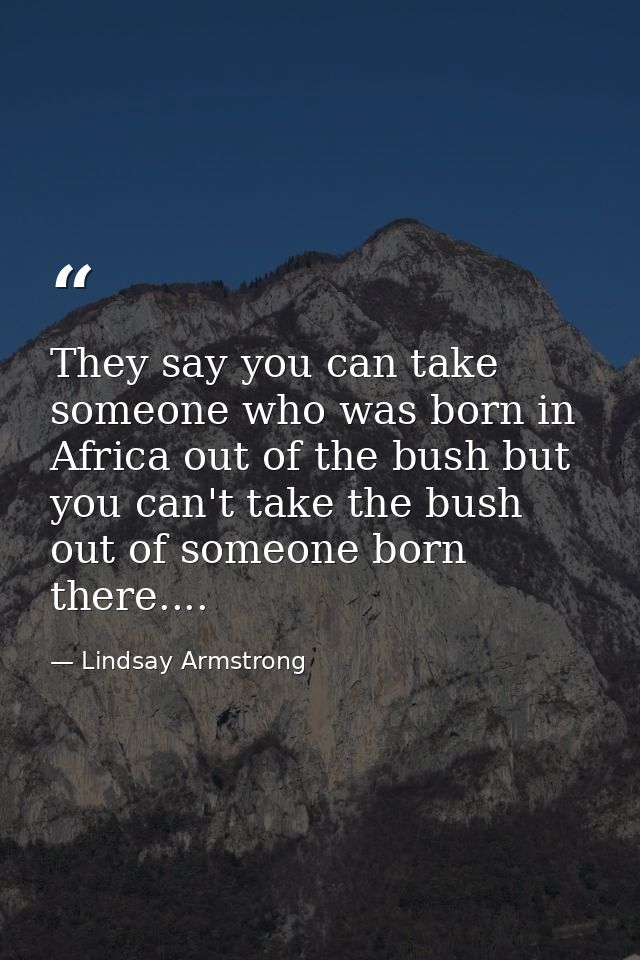 They say you can take someone who was born in Africa out of the bush but you can't take the bush out of someone born the — Lindsay Armstrong