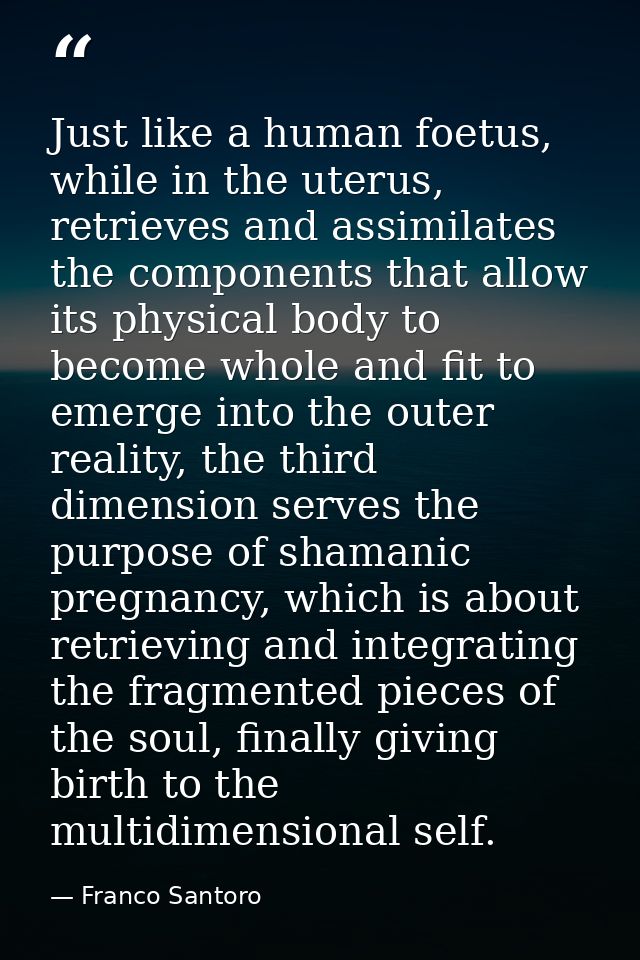 Just like a human foetus, while in the uterus, retrieves and assimilates the components that allow its physical body to  — Franco Santoro