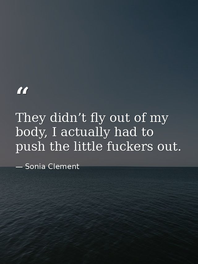 They didn’t fly out of my body, I actually had to push the little fuckers out. — Sonia Clement