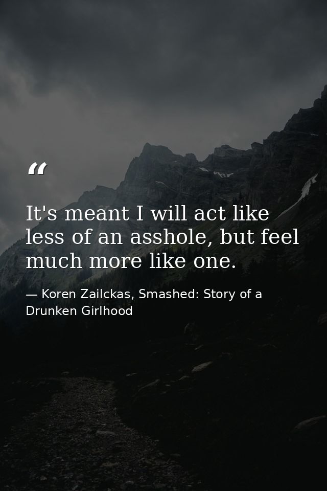 It's meant I will act like less of an asshole, but feel much more like one. — Koren Zailckas, Smashed: Story of a Drunken Girlhood
