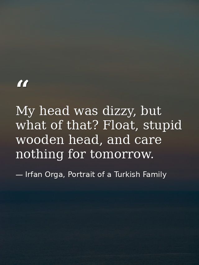 My head was dizzy, but what of that? Float, stupid wooden head, and care nothing for tomorrow. — Irfan Orga, Portrait of a Turkish Family