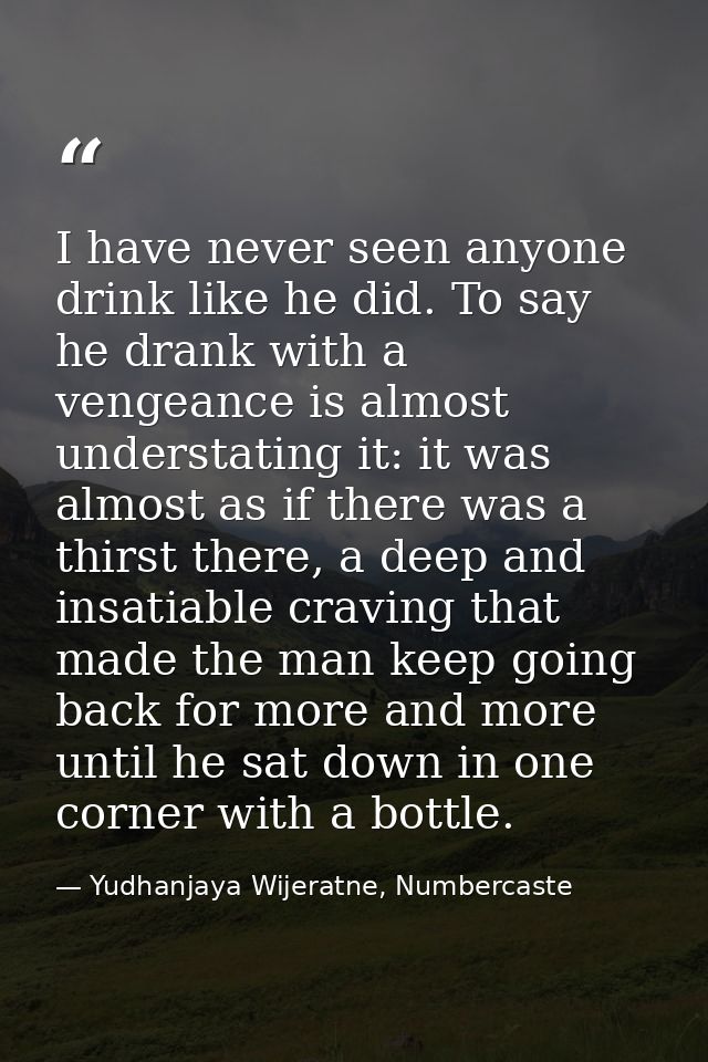 I have never seen anyone drink like he did. To say he drank with a vengeance is almost understating it: it was almost as — Yudhanjaya Wijeratne, Numbercaste